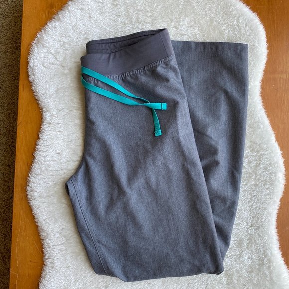 FIGS Technical Collection Scrub Pants Graphite Gray Teal Drawstring Size Medium - Picture 3 of 16